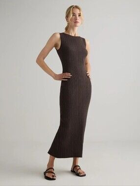 Quince Organic Cotton Cashmere Ribbed Sleeveless Midi Dress - Size Medium